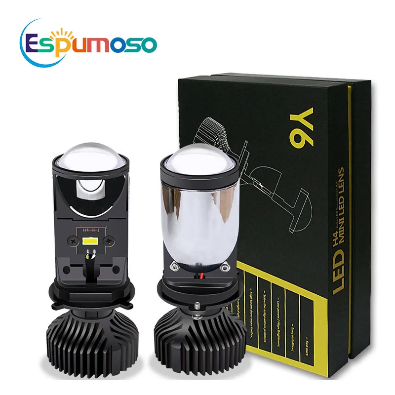 H4 Mini Projector Lens LED Headlight Bulbs Y6 12V 6000K 60W 8000LM High Low Beam Headlamp