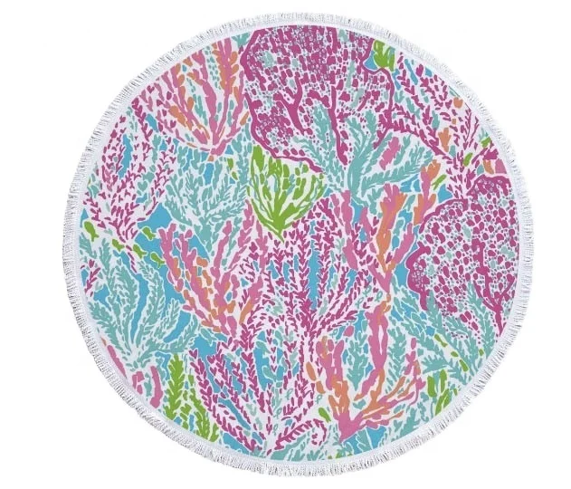 Недорогие рекламные круглые пляжные полотенца Lilly Monogram из микрофибры с принтом на заказ с бахромой