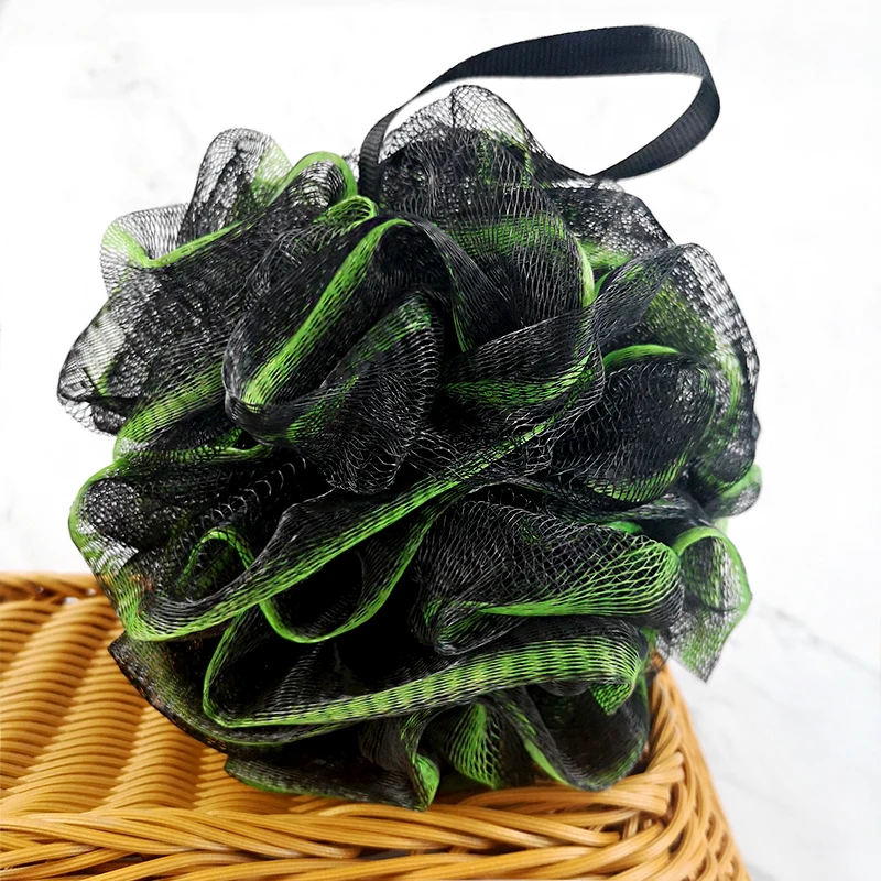 Loofah Charcoal Bath Sponge XL 75g Set by Shower Bouquet: 4 Pack, Extra Large Mesh Pouf Soft Scrubber for Men and Women