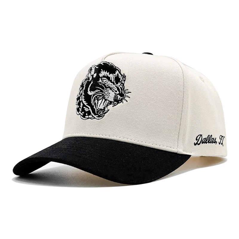 High Quality A Frame Baseball Caps 5 Panel Scrutured Hat Custom 3d Embroidery Logo Two Tone 100% Cotton