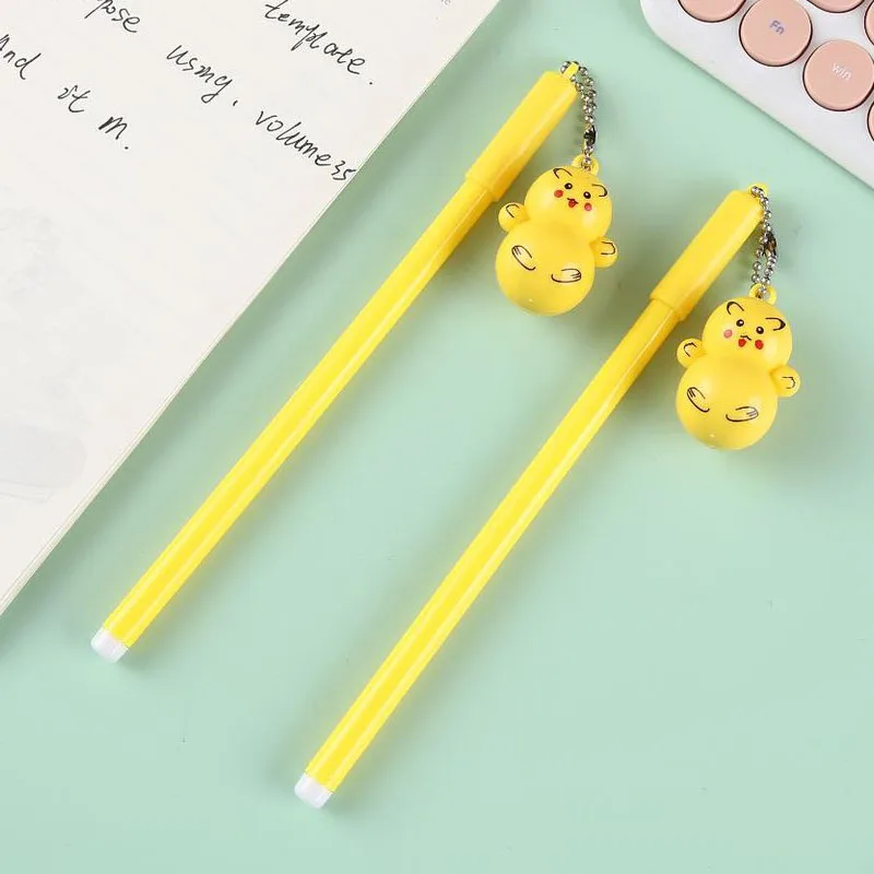 Wholesale Cute Tumbler Pikachu Pendant Neutral Pen Creative Cartoon Blue Black Heat Vanish Erasable Pen