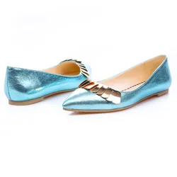 New Arrivals Big Size US 45 Women Flats Dress Shoes Pointy toe Pump Shoes Office Square Metal Decoration Lady Work Dating Shoes