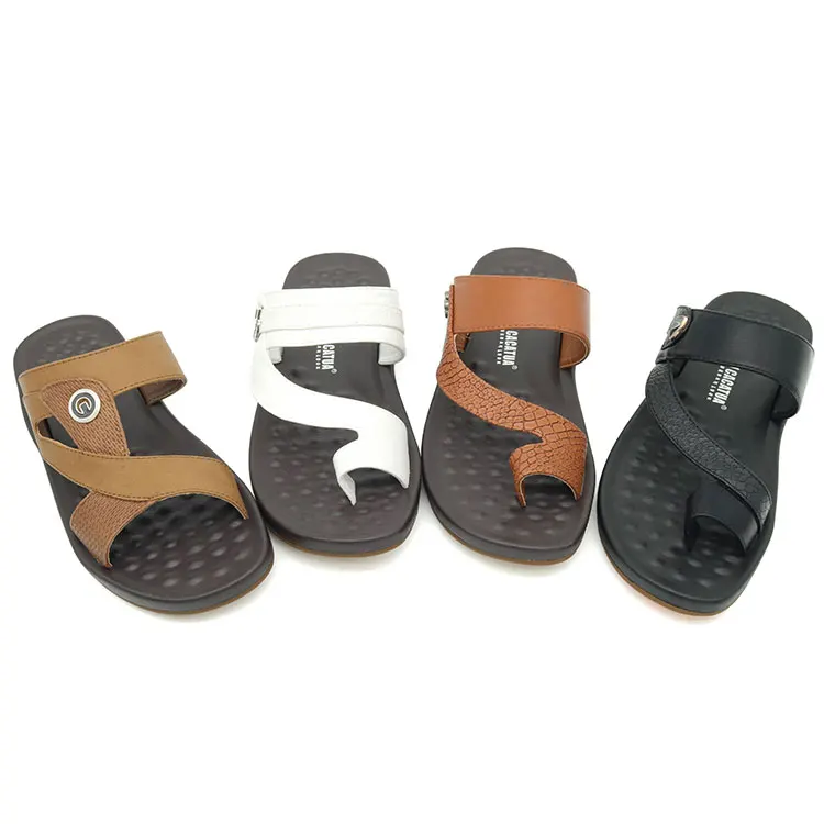 STOCK MOQ 20 pairs men Slipper fashion PU leather Flip flop