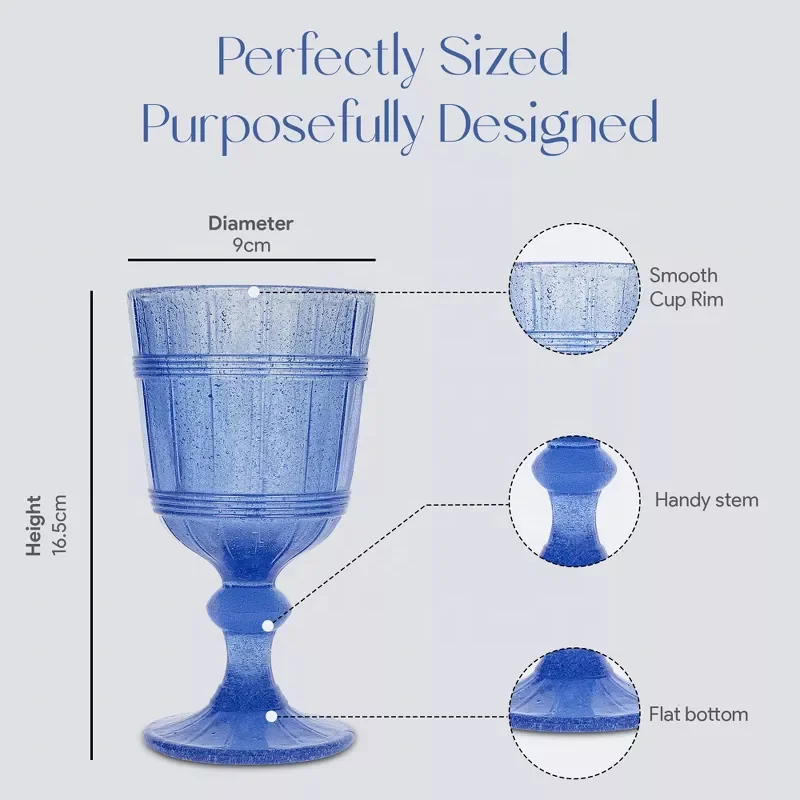 SUNYO Vintage Bubbles 11 Ounce Capacity Colored Wine Glasses Vintage Style Glassware Dishwasher Safe Set of 4 Blue Glass Cup