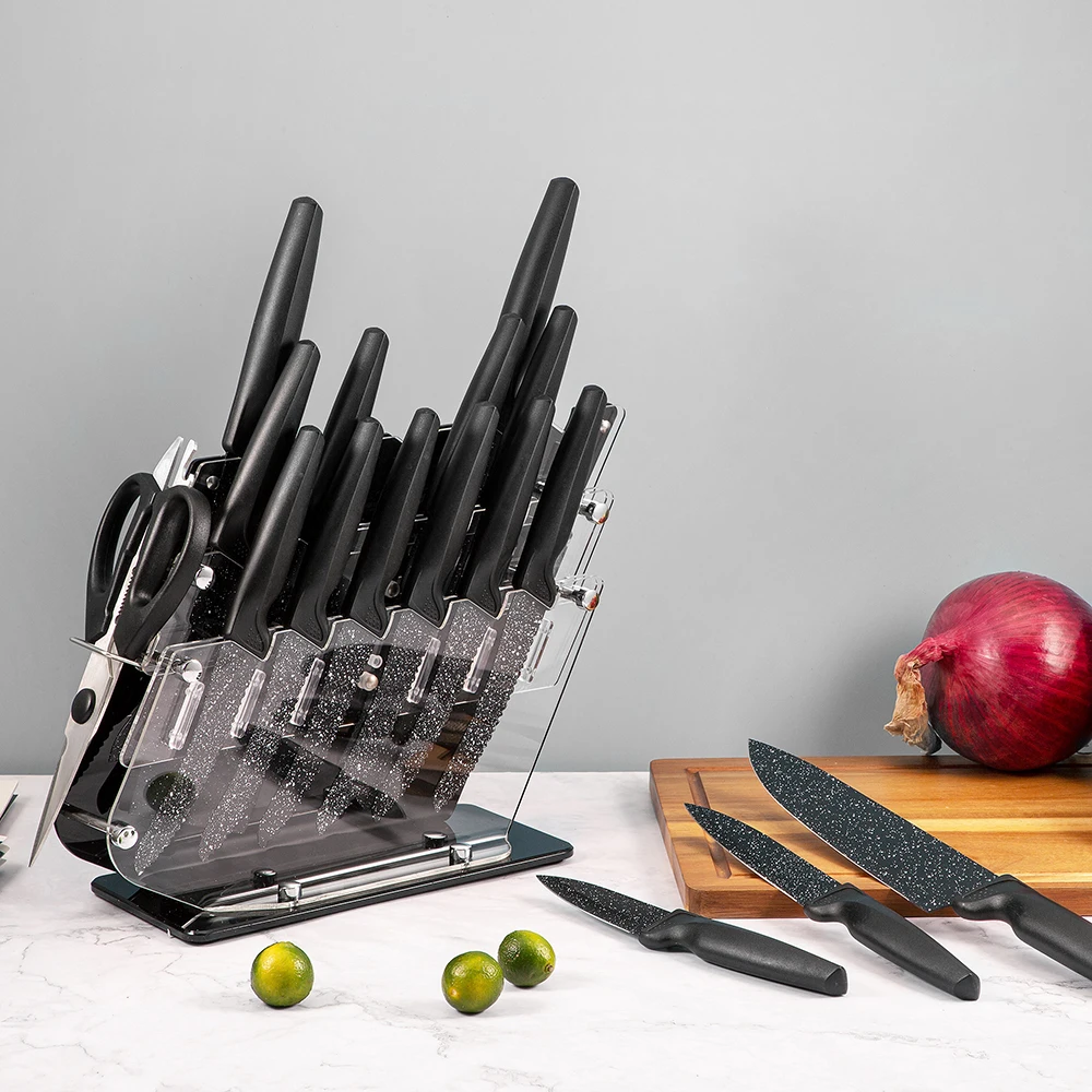new style 17 pcs Non-stick Black kitchen knives set stainless steel wholesale chef knife with PP handle