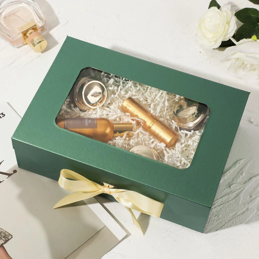 Perfume cosmetics Factory customization Emerald high grade Coated paper box for flowers magnetic gift paper box with window
