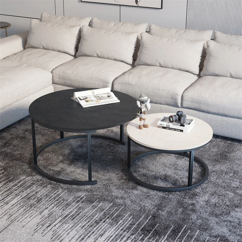 MDF Wooden Adjustable Coffee Table Sets Living Room 2 in 1 Black And White Coffee Tables