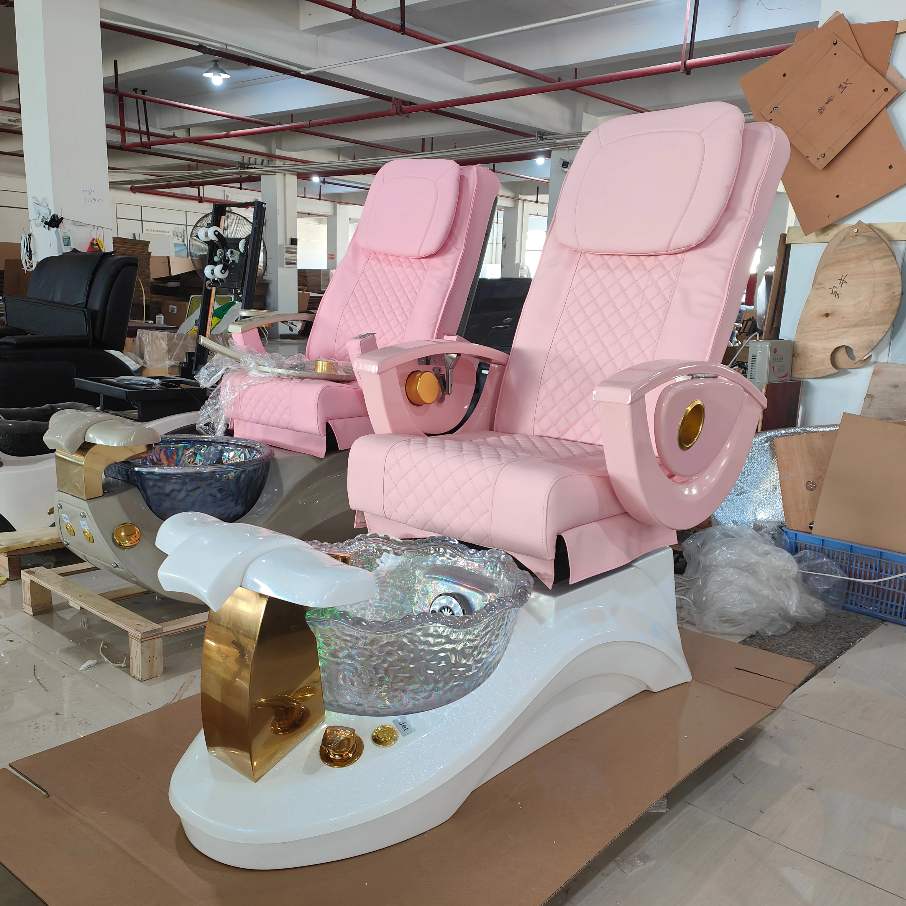 pink color pedicure chair with gold accessary  Nails salon equipment manicure chair kid  pedicure chair spa