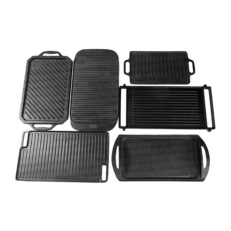 Non Stick Cookware Set Cast Iron Grill Grate Griddle Plate Pre Seasoned 2 In 1 BBQ Cooking Pot Set