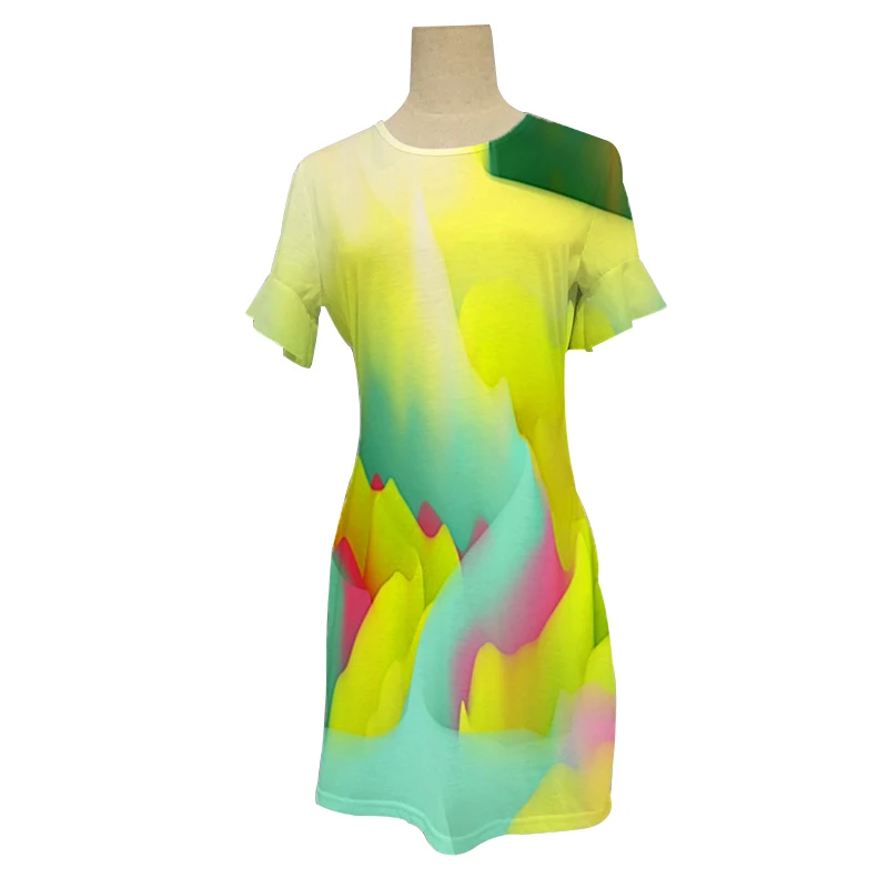 Custom Full Printed Pattern T Dress 100% Polyester Single Jersey Summer Casual Women T Shirt Dress