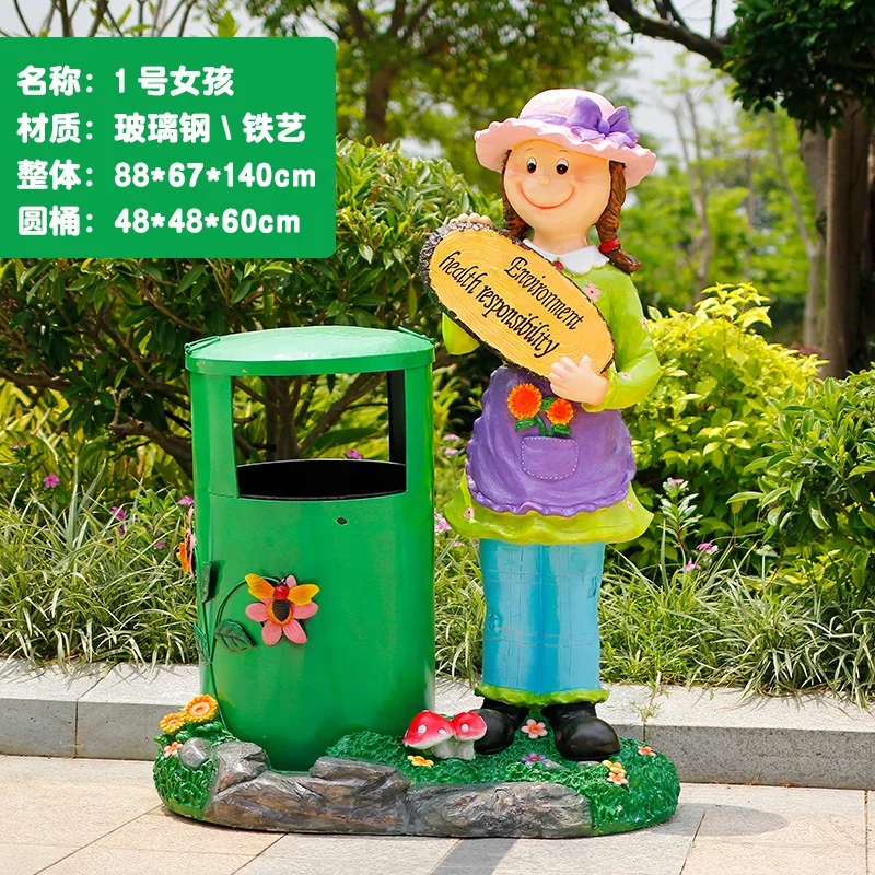 Life Size Outdoor Trash Can Bins Decoration Cartoon Statue Trash Micky And Minny Character Theme Park Trash For Children Style
