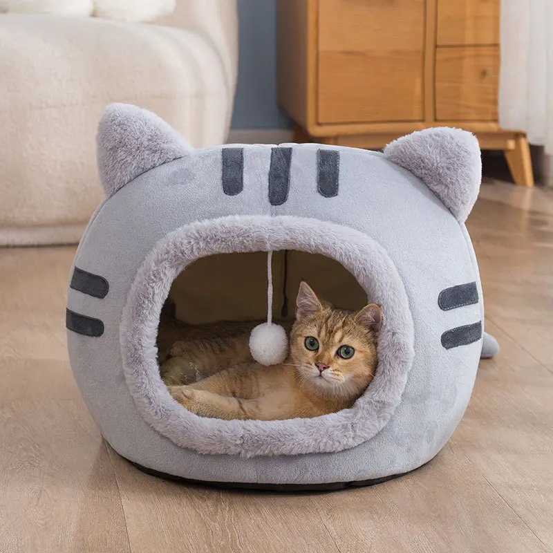 Wholesale High Quality Cute Cat Bed Warm Pet House Kitten Cave Cushion Comfort Cat House Dog Basket Tent