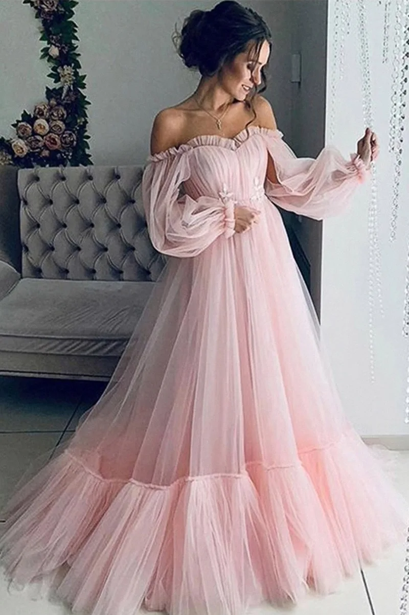 Wholesale custom line shoulder gauze long sleeve wedding dress big swing dress new