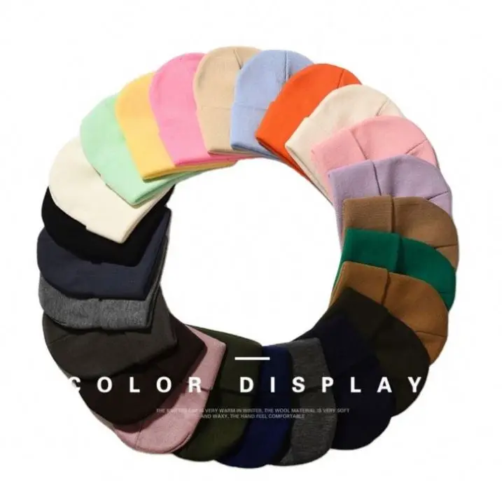 Bea-003 Logo Designed Unisex Knitted Plain 100% Acrylic Oem Beanie With Custom Autumn Winter Hat