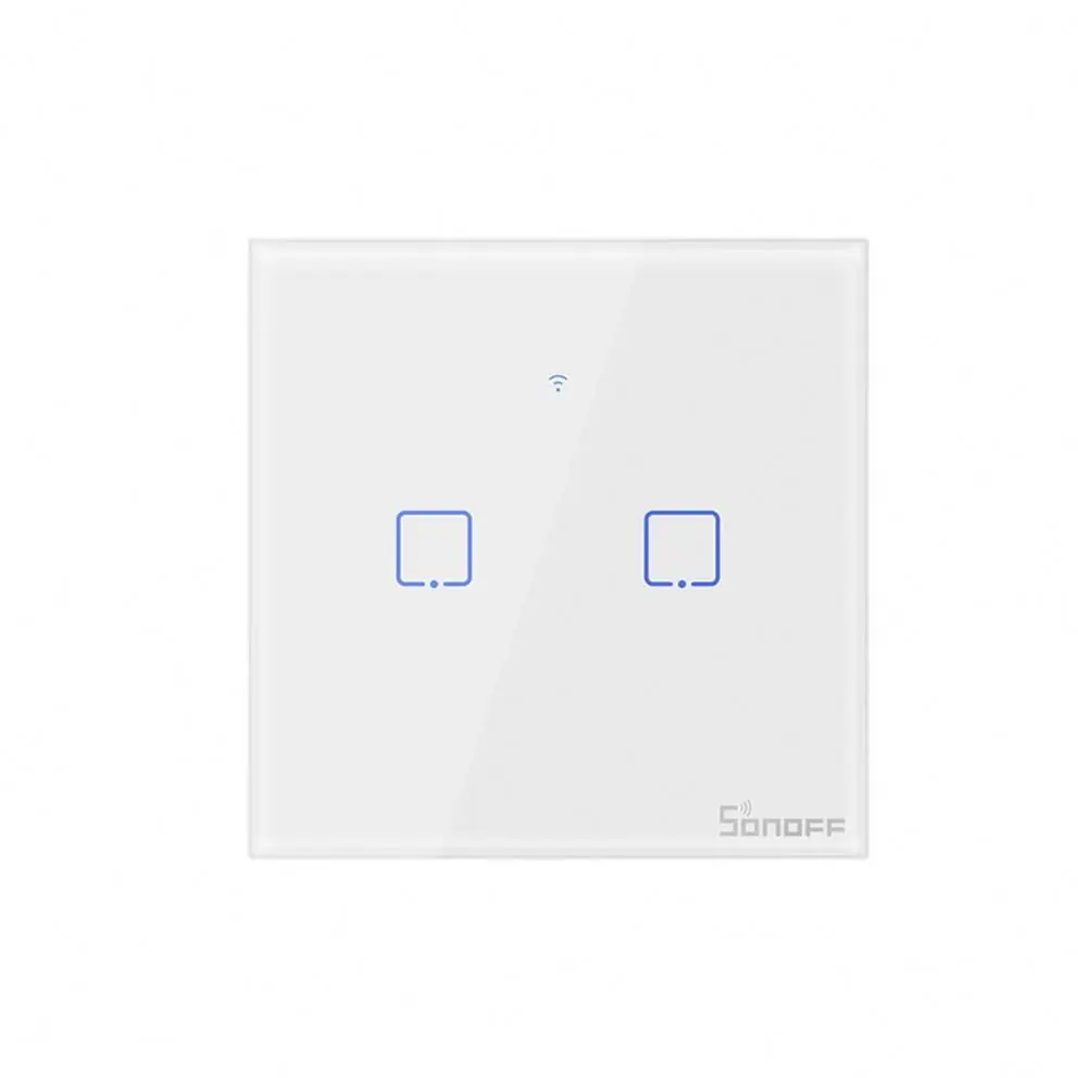Умный настенный сенсорный выключатель SONOFF T0 ЕС с Wi-Fi, 1/2/3 кнопочный стеклянный панель, выключатель света, белый, умный дом для телефона, управление через приложение