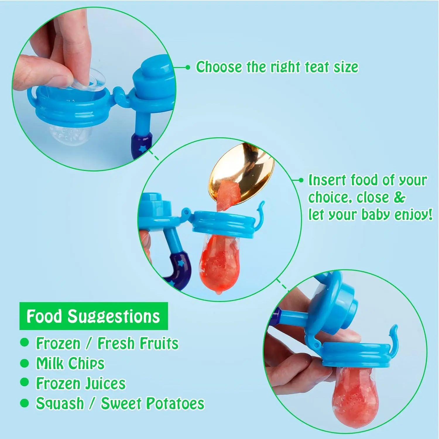 Wholesale Baby First Stage Food Feeder Fruit Pacifier Freezer Fruit Nipple For Baby Teething Feeder Set