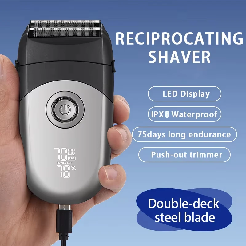 Komingdon Rechargeable Electric Shaver Men Reciprocating 2 in 1 Waterproof Foil Razor Bald Hair Pop-up Sideburn Trimmer Machine