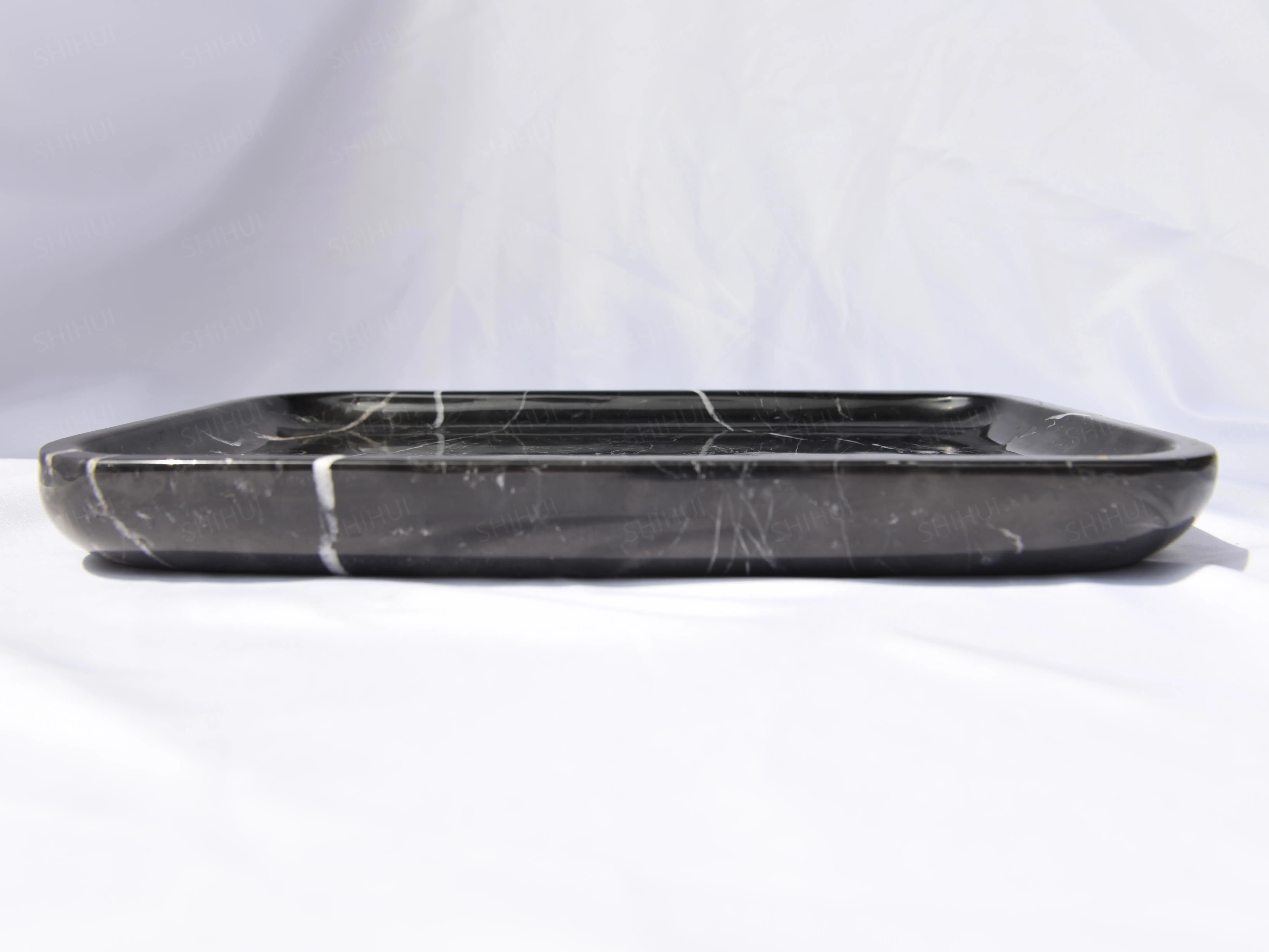 SHIHUI Natural Stone Kitchen Accessories Tableware Sell Rectangle Nero Marquina Black Marble Serving Square Tray