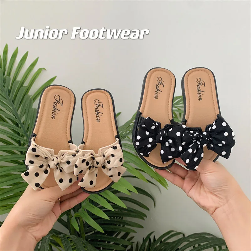 Ready To Ship Summer Kids Girls Bowknot Non-Slip Sandals Adult Women Casual Cute Bow Outdoor Beach Sandals And Slippers