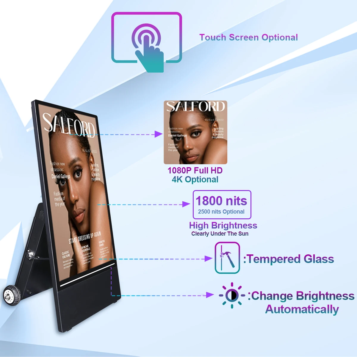 360SPB OPO55 Outdoor Movable Lcd Digital Signage with Portable Battery Powered for 10-15 Hours
