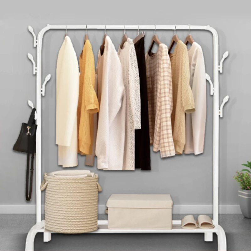 Simple Multifunctional Indoor Metal Clothes Rack for Bedroom Household Floor Stand for Shoes & Clothing