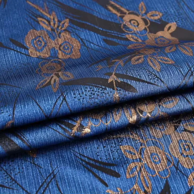 Flower Fabric bright stripe warp knit fabric with nacre and leather foil Polyester+spandex For Women For Sale