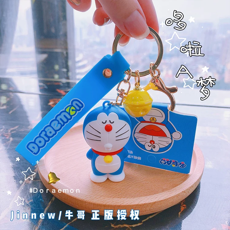 Hot Selling Cute Doraemon Doll 3D Soft Pvc Rubber Keychain Cartoon Silicone Jingle Cat Doraemon Keychain