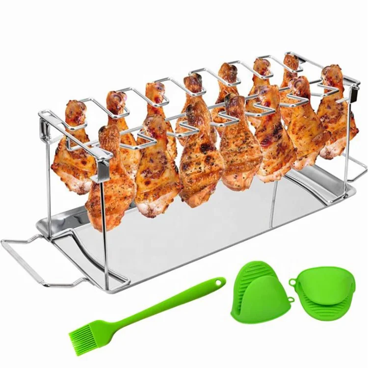
2021 NEW 430 tray BBQ outdoor tool Folded stainless steel chicken leg rack grill 