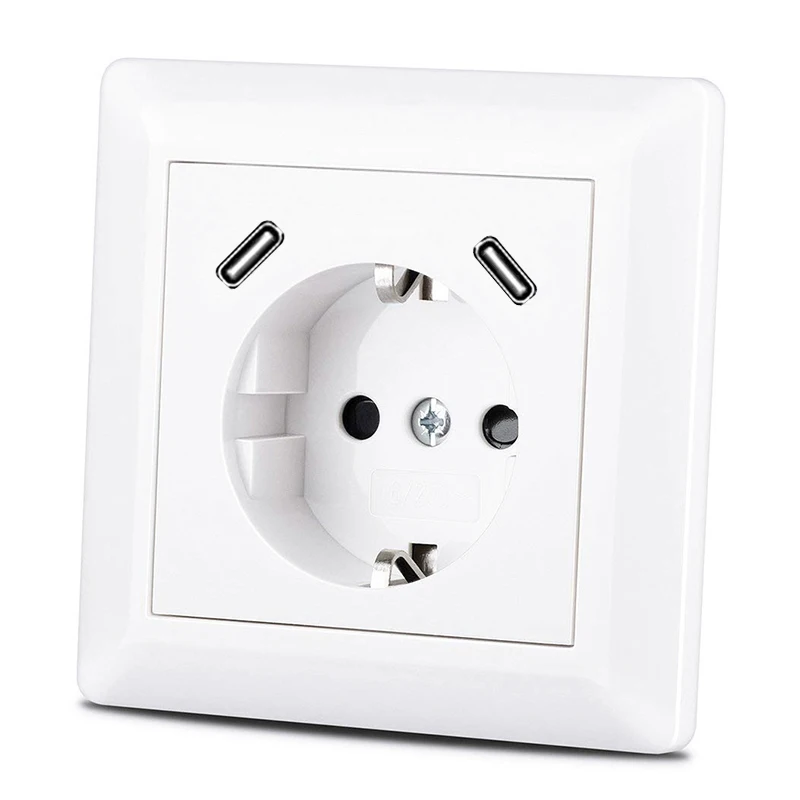 Wholesale OEM System 55 German Socket PD 18W Quick Charge Flush-Mounted Dual Type-C/USB-C Schuko USB Wall Socket