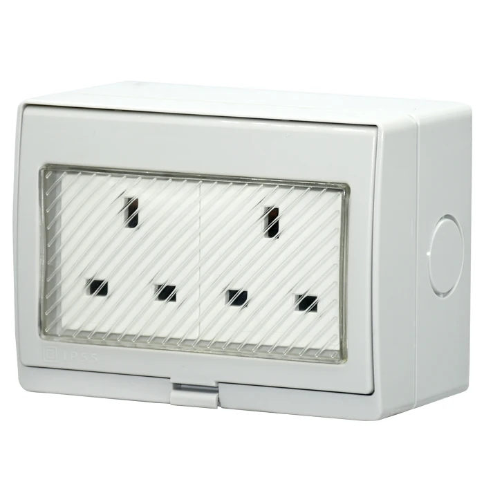 Outdoor Plastic Waterproof box  industrial plug and twin switches, IP55 EU Wall SCHUKO sockets Waterproof box