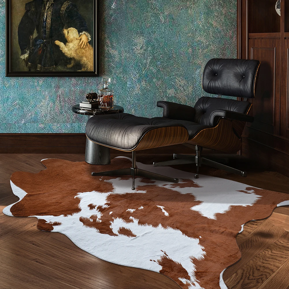 Лучшая цена индивидуальная форма искусственный мех животного коровья кожа золотой порошковый эффект коврик из воловьей кожи с