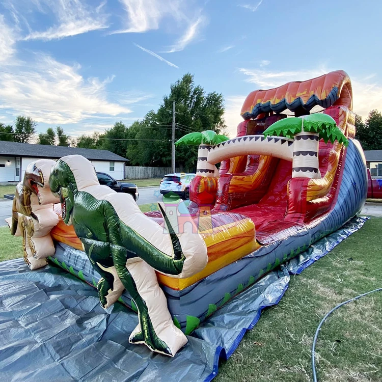 Commercial party tobogan acuatico inflable bounce house kids inflatable T rex drop water slide