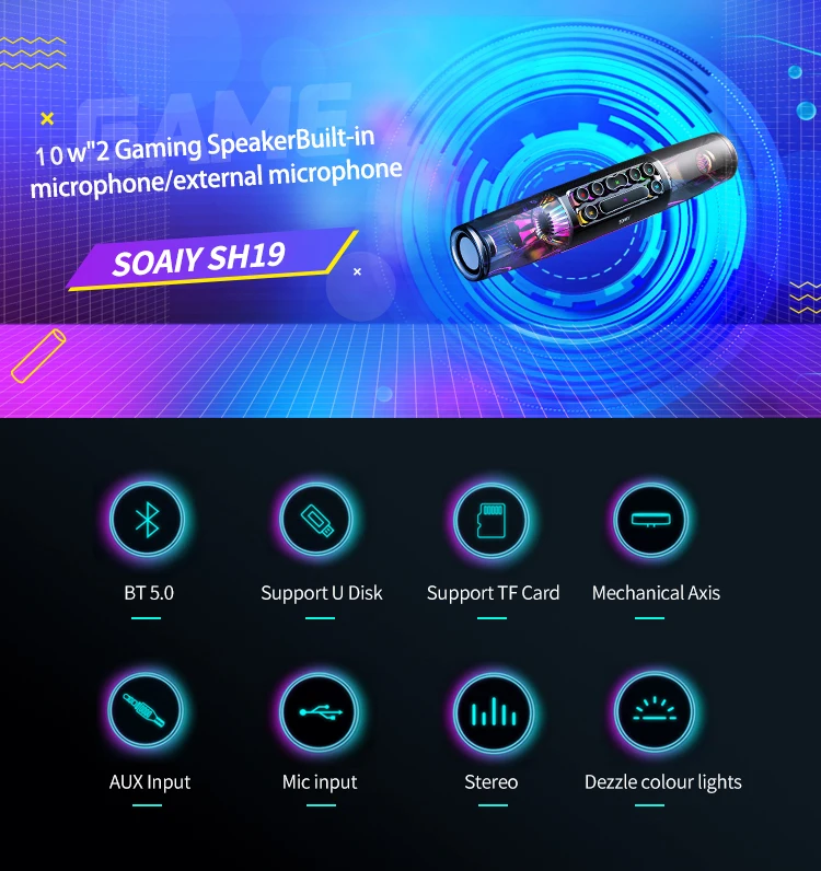 Soaiy Sh19 Gaming Speaker Surround Stereo Sound Mechanical Keyboard Button Tf Card Stereo Wireless Speaker