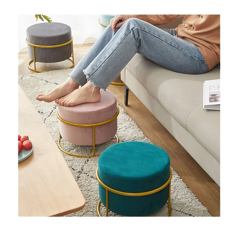 Современный табурет для ног гостиной регулируемая высота круглый бархатный цвет настраиваемый с металлическими