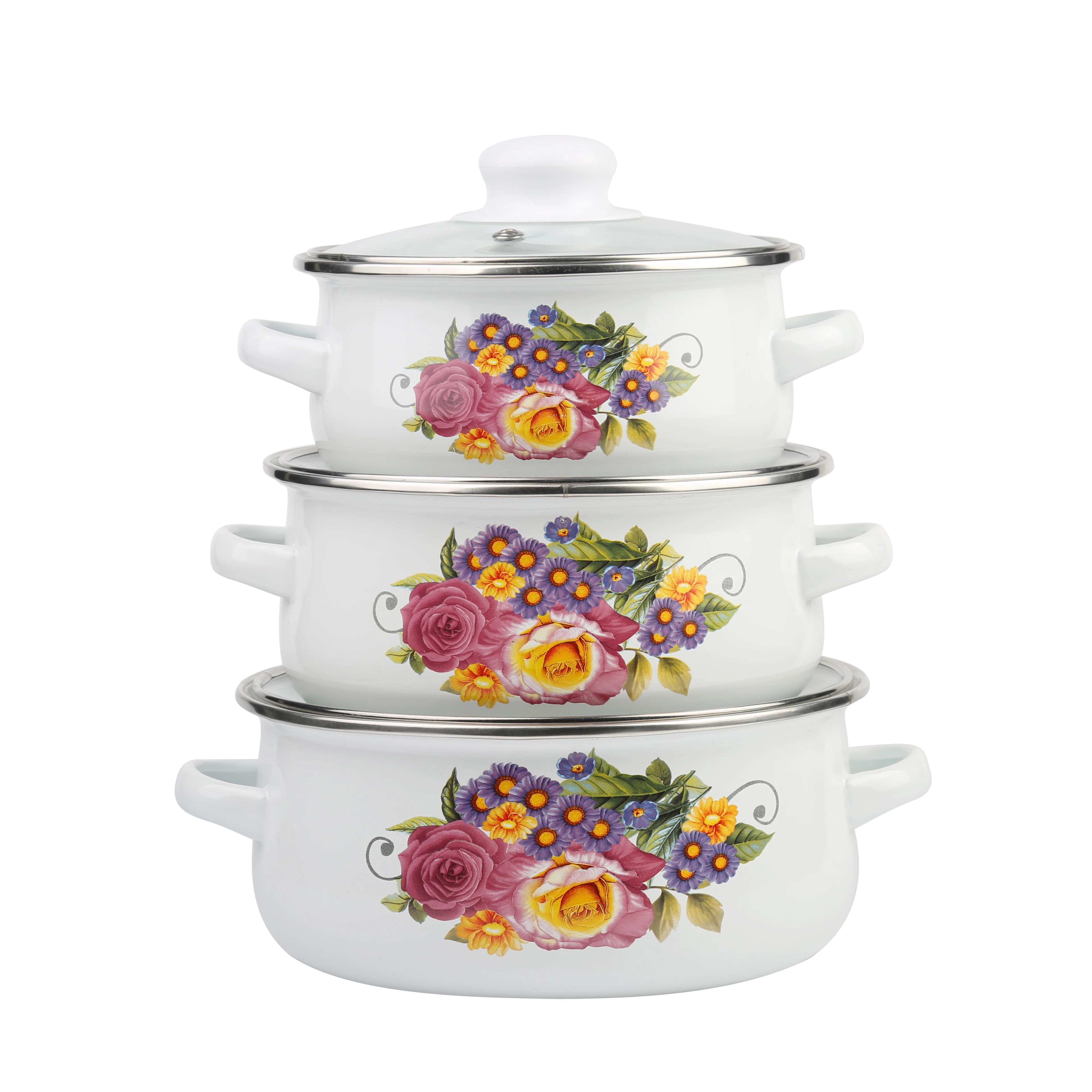 Enamel Casserole Sets 16/18/20/22/24cm AVON Ollas de Peltre Enamel Cookware Bateria hetera sweet cottage Florence