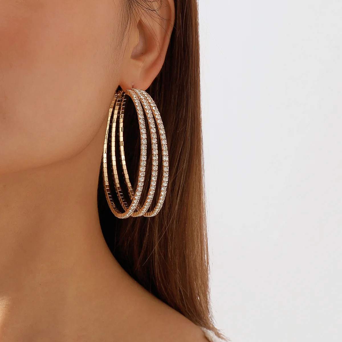 Party Gold Earings Luxury  Classic Jewelry Full Rhinestone Crystal  Big Hoop Earring Shiny Circle Round Hoop Earrings Women