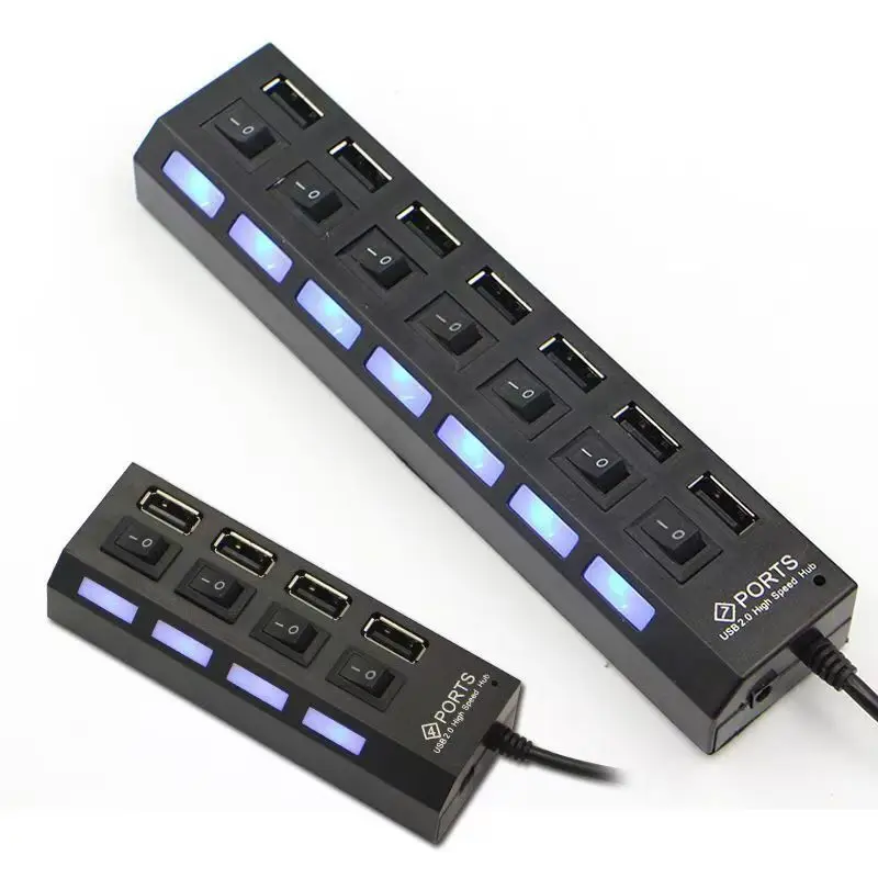 USB 2.0 Hub 2.0 Multi USB Splitter Hub Use Power Adapter 4/7 Port Multiple Expander 2.0 USB Hub with Switch for PC