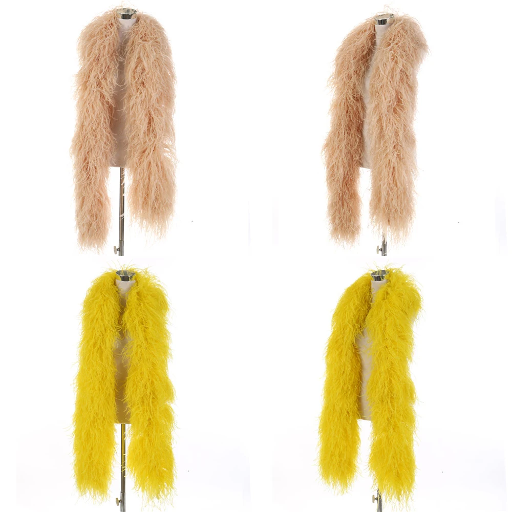 High Quality10 ply Gold Ostrich Feathers boa 1/2/4 meter Fluffy shawl scarf for Wedding party Dress decoration Free shipping