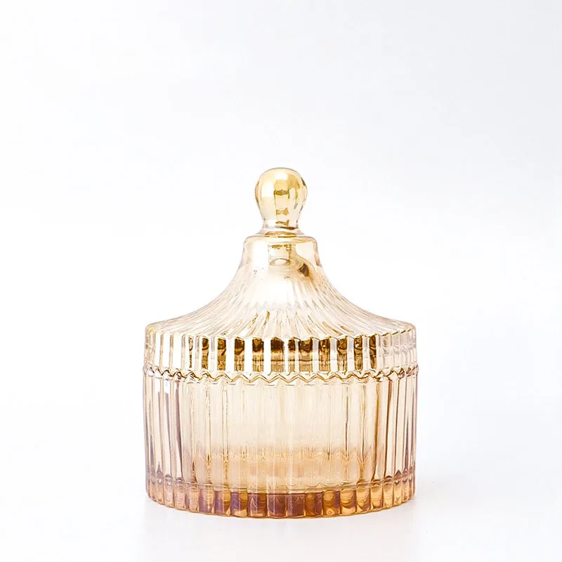 Embossed glass candlestick aromatherapy Mongolian packaging jewelry crystal empty cup transparent round container