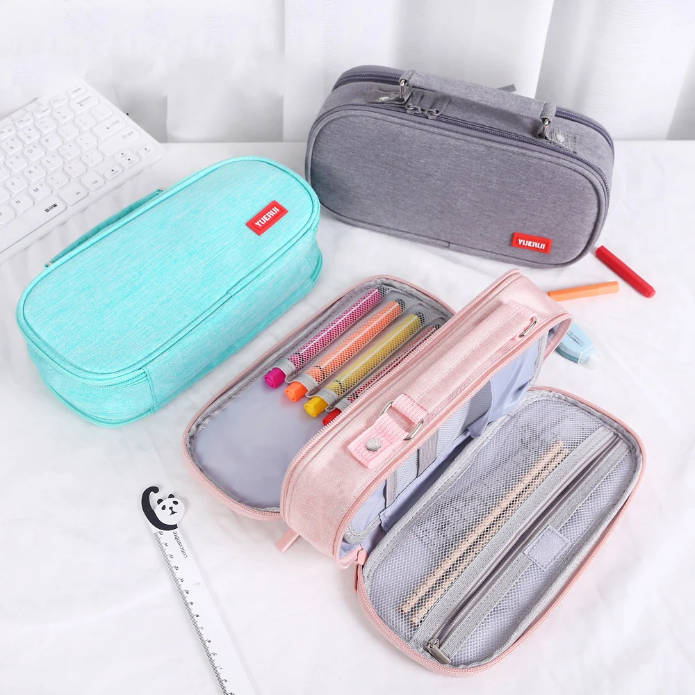 BEYOND Large capacity double zipper canvas fabric tote children preppy school kids pencil case for school kids children