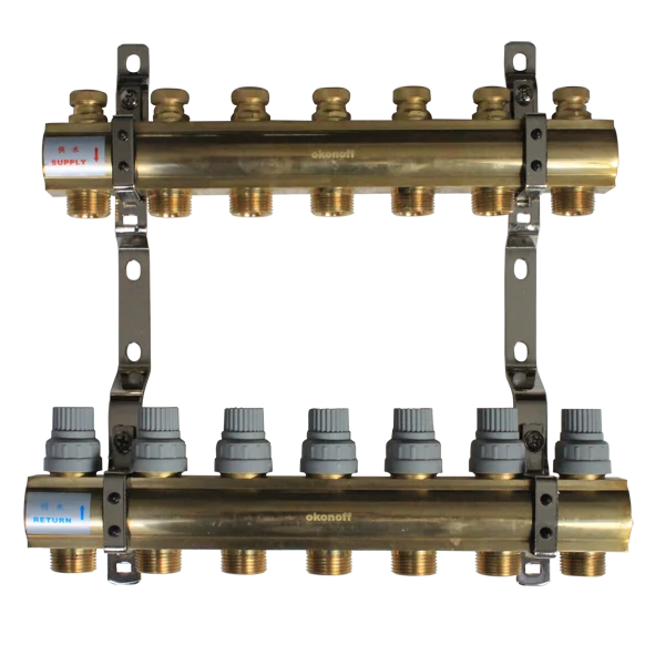 HF216B 7 way underfloor heating water mixing temperature control distribution center brass manifolds