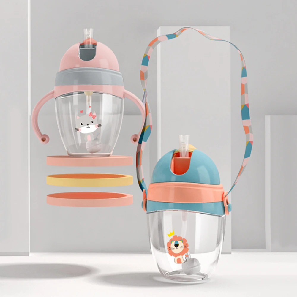 2 In 1 Sippy Cups 220/320ml PPSU Learner Cup Straw Spill Proof Water Bottle with 2 Type of Spout for 6 Months Babies