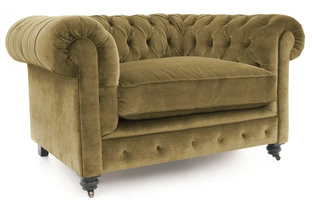 Industrial & Vintage Chesterfield Sofa European Luxury 1 Sitter Velvet Upholstered Tufted Button Chesterfield Sofa on Wheels