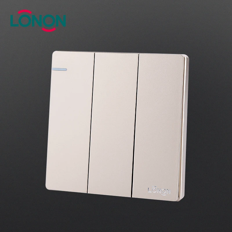 Шампанское золото 13a 3 gang 2 way Электрические Выключатель Света Разъем Бангладеш