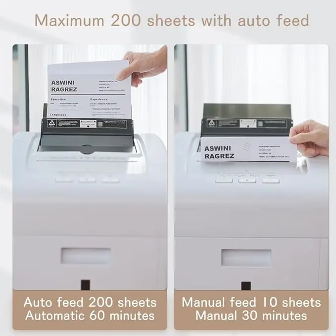 Q8 Manual/Electric Cross-Cut Paper Shredder 200 Sheet Security Grade P-5 with CD & Credit Card Staples