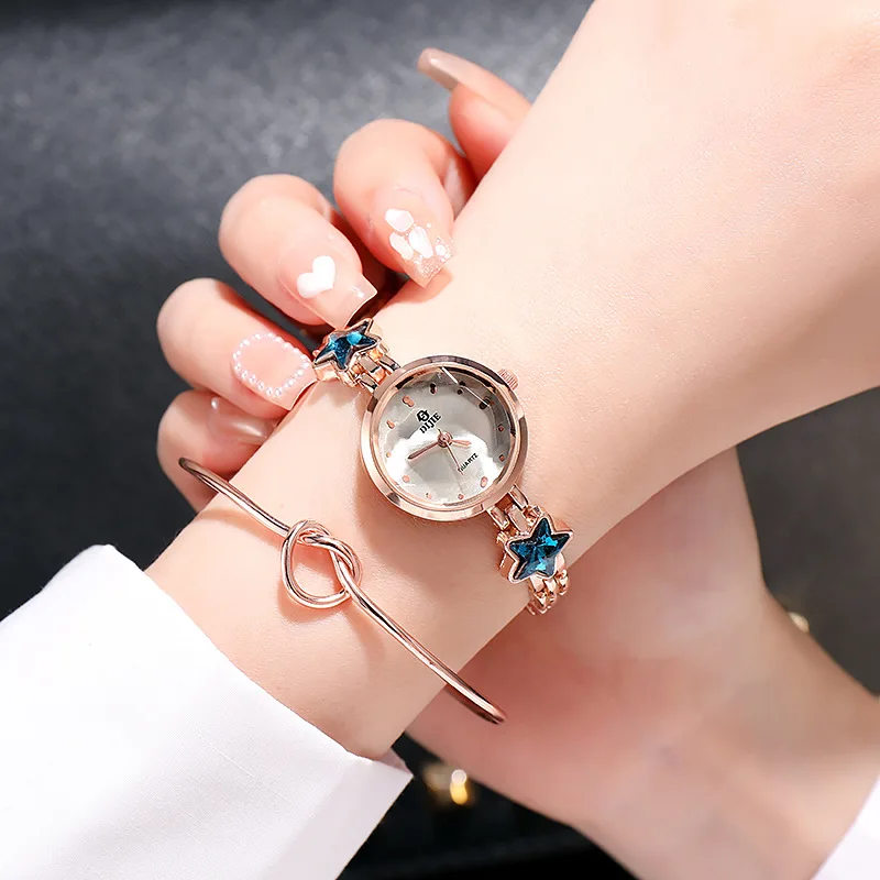 Customized Stylish Ladies Star Diamond Bracelet Watch Plating Slim Stone Alloy Quartz Movement Wrist Watches for Women