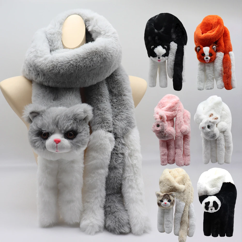 Ladies winter cute plush plush warm plush fashion Korean students winter cartoon simulation animal scarf cross border