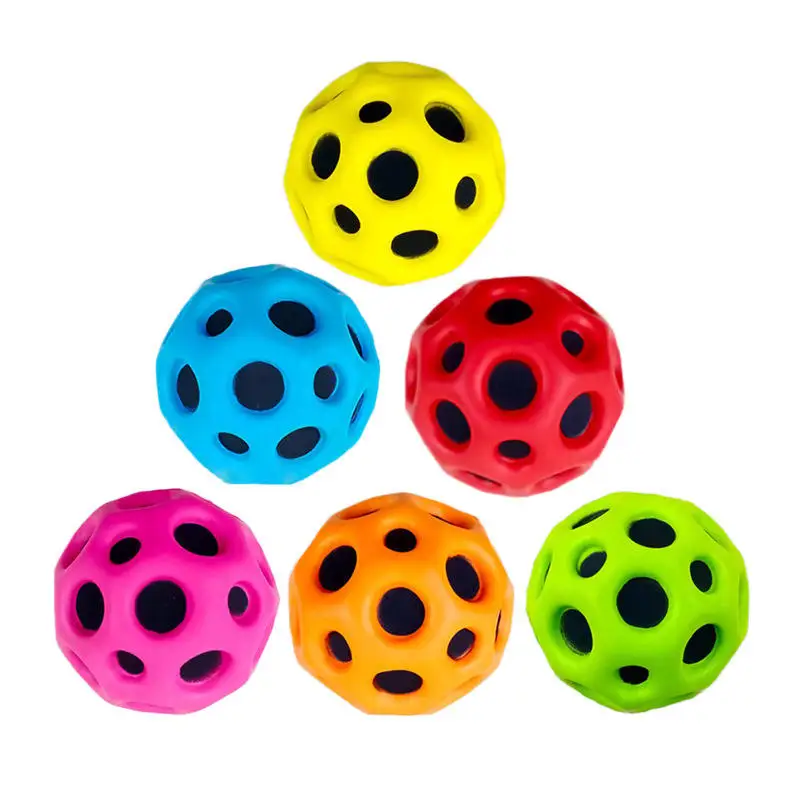 2024 Kids Adults Toys Jump Soft Pu Foam Anti Stress Shape Porous Bouncy Space Balls High Bouncing Moon Stress Ball
