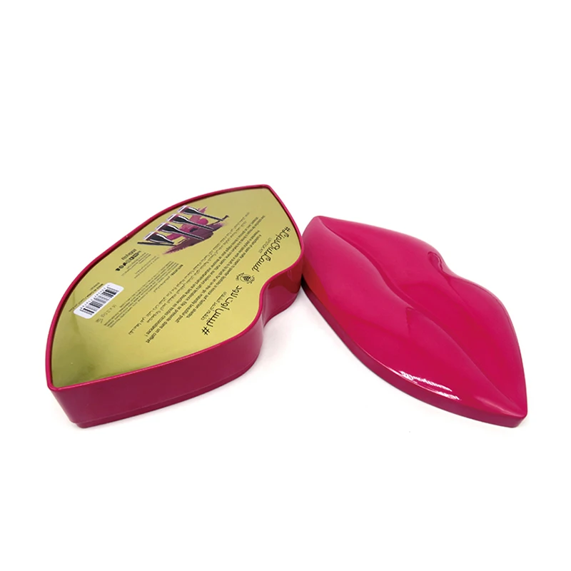 Lip Shape Tin Gift Box Cosmetic Lipstick Tin Box With Foam Insert Unique Makeup Tools Custom Tin Boxes