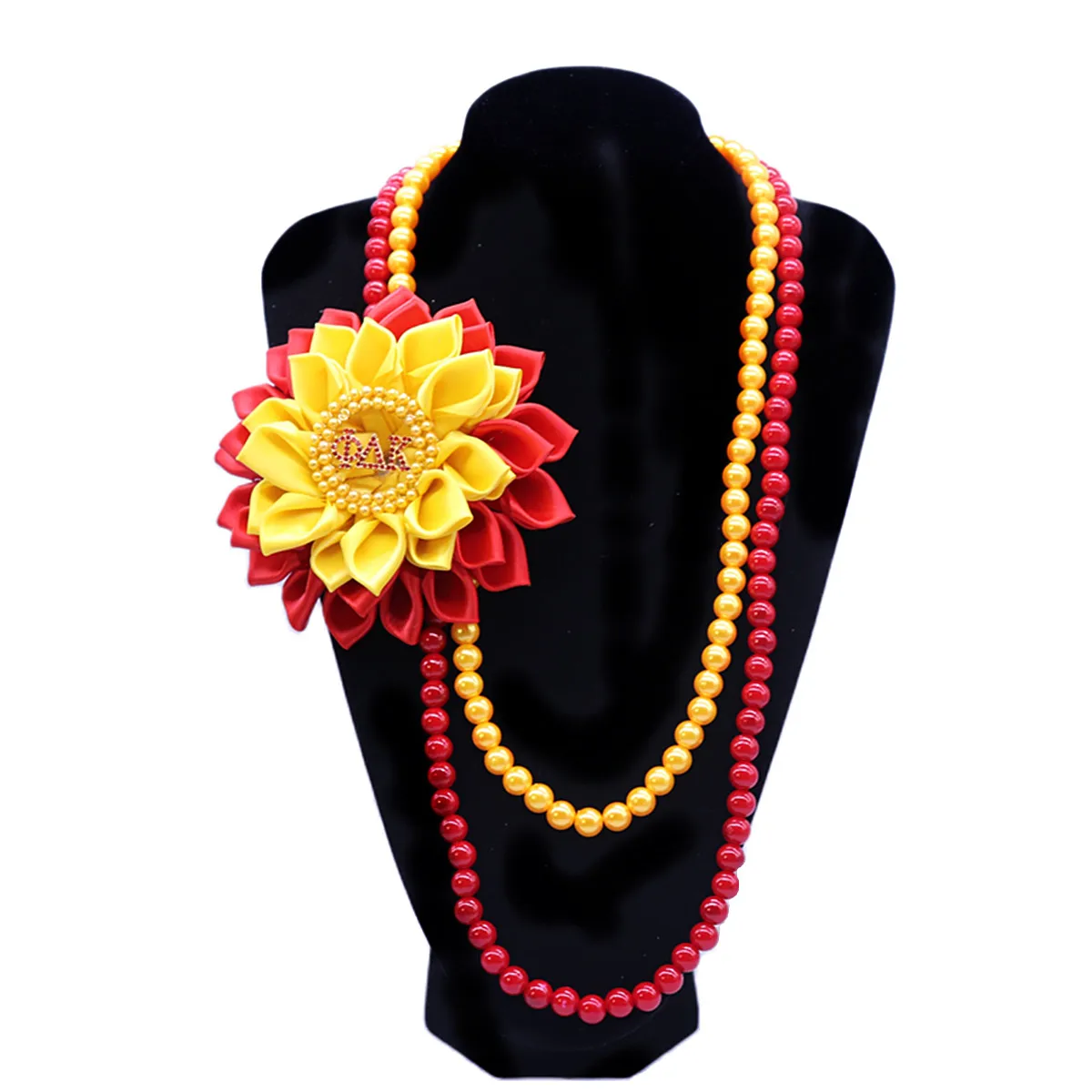 Fashion Jewelry Sorority Lady Necklace With High Polished Pearl And Dainty Ribbon Flower Brooch Greek Phi Delta Kappa Necklace
